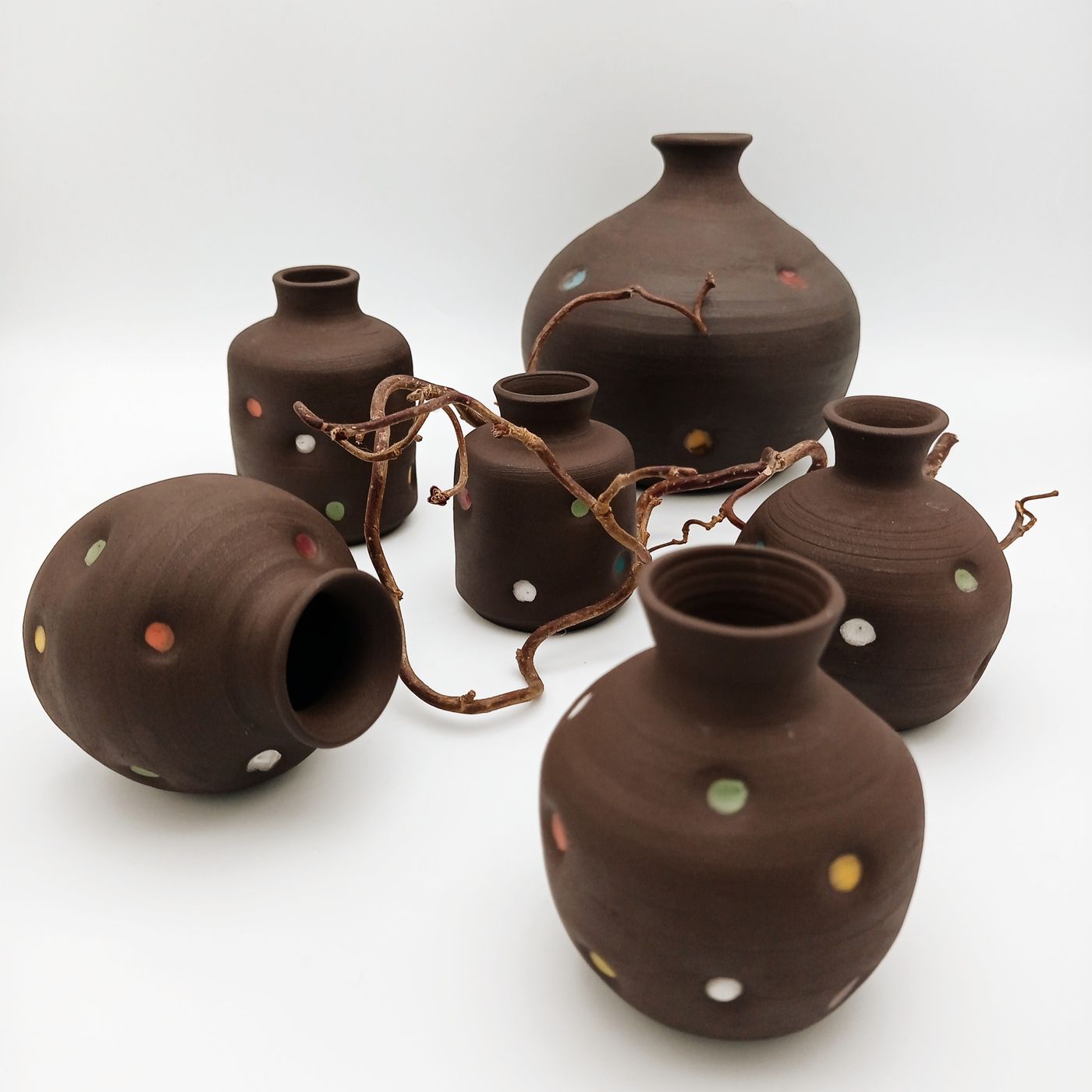 Vases with glaze dots